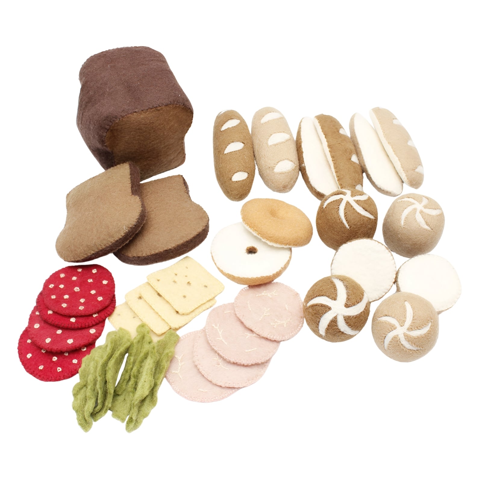 Filz Deluxe Brotset auf Teakholzscheibe